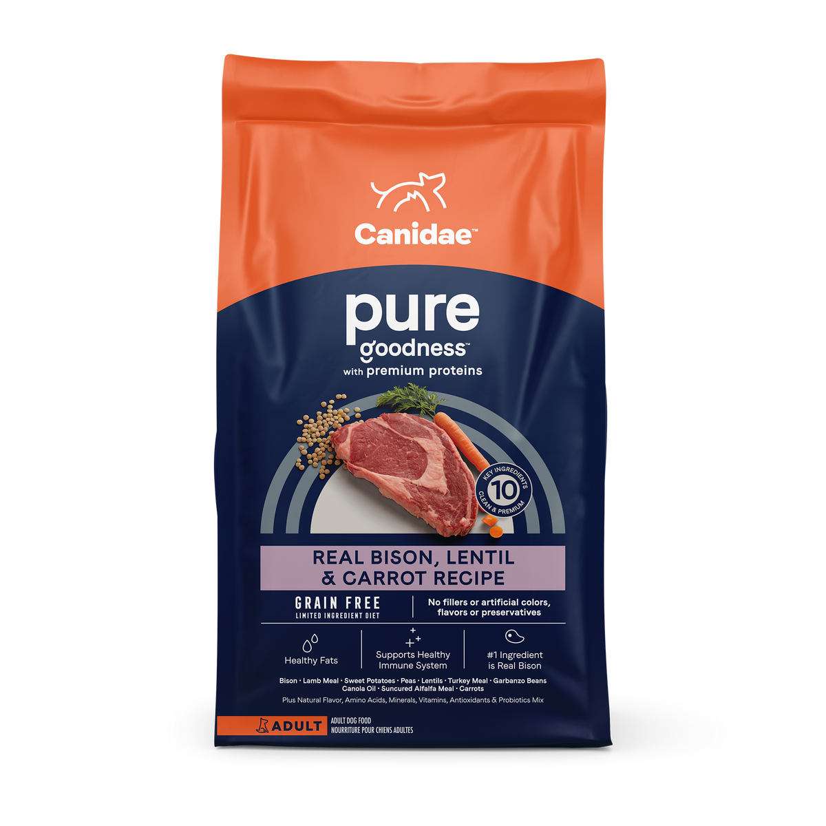 Canidae Grain Free PURE - All Breeds, Adult Dog Real Bison Limited Ingredient Recipe Dry Dog Food