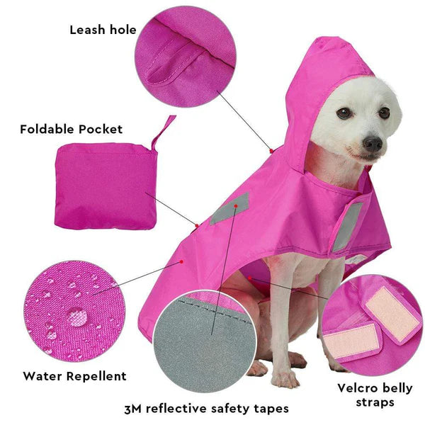 Cerise Pink | 3M Reflective Dog Raincoat Hooded