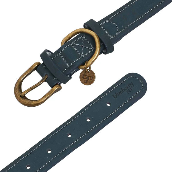 Navy | Full Grain Leather Dog Collar