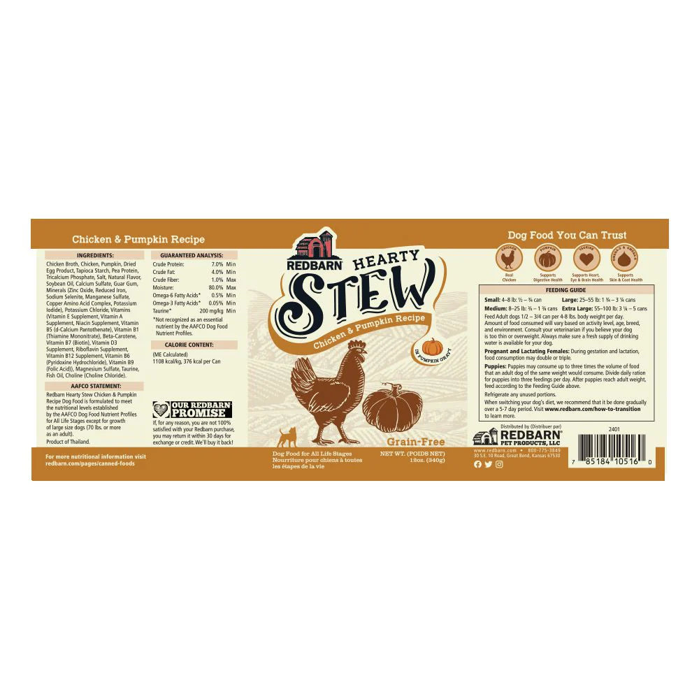 RedBarn - Hearty Stew Chicken & Pumpkin Dog Food Can