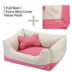 Pink & Beige | Linen Blend Dog Bed