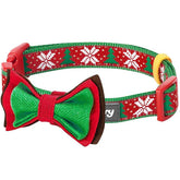 Snowflakes and Trees | Christmas Dog Collar with Handmade Detachable Bow Tie