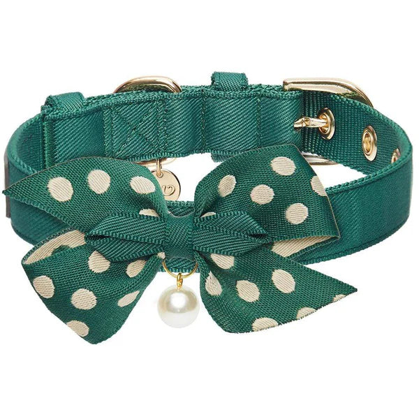 Green | The Most Coveted Dog Collar with Bowtie & Pearl