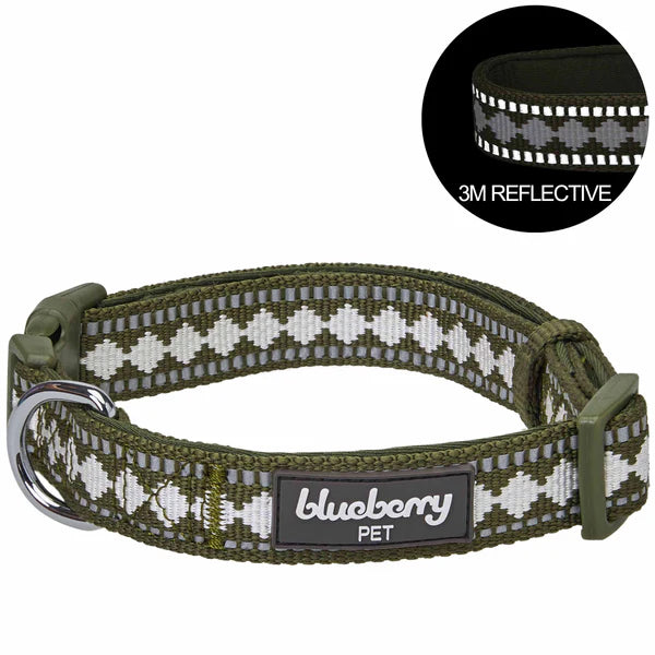 Olive Jacquard Pattern | 3M Reflective Neoprene Quick-Release Dog Collar