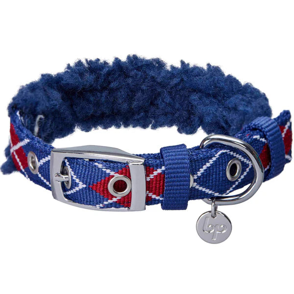 Royal Blue Scottish Argyle | Sherpa Fleece Padded Dog Collar