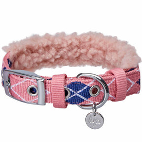 Pink Scottish Argyle | Sherpa Fleece Padded Dog Collar