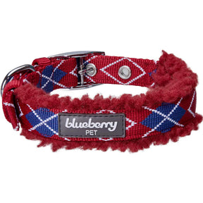 Merlot Red Scottish Argyle | Sherpa Fleece Padded Dog Collar