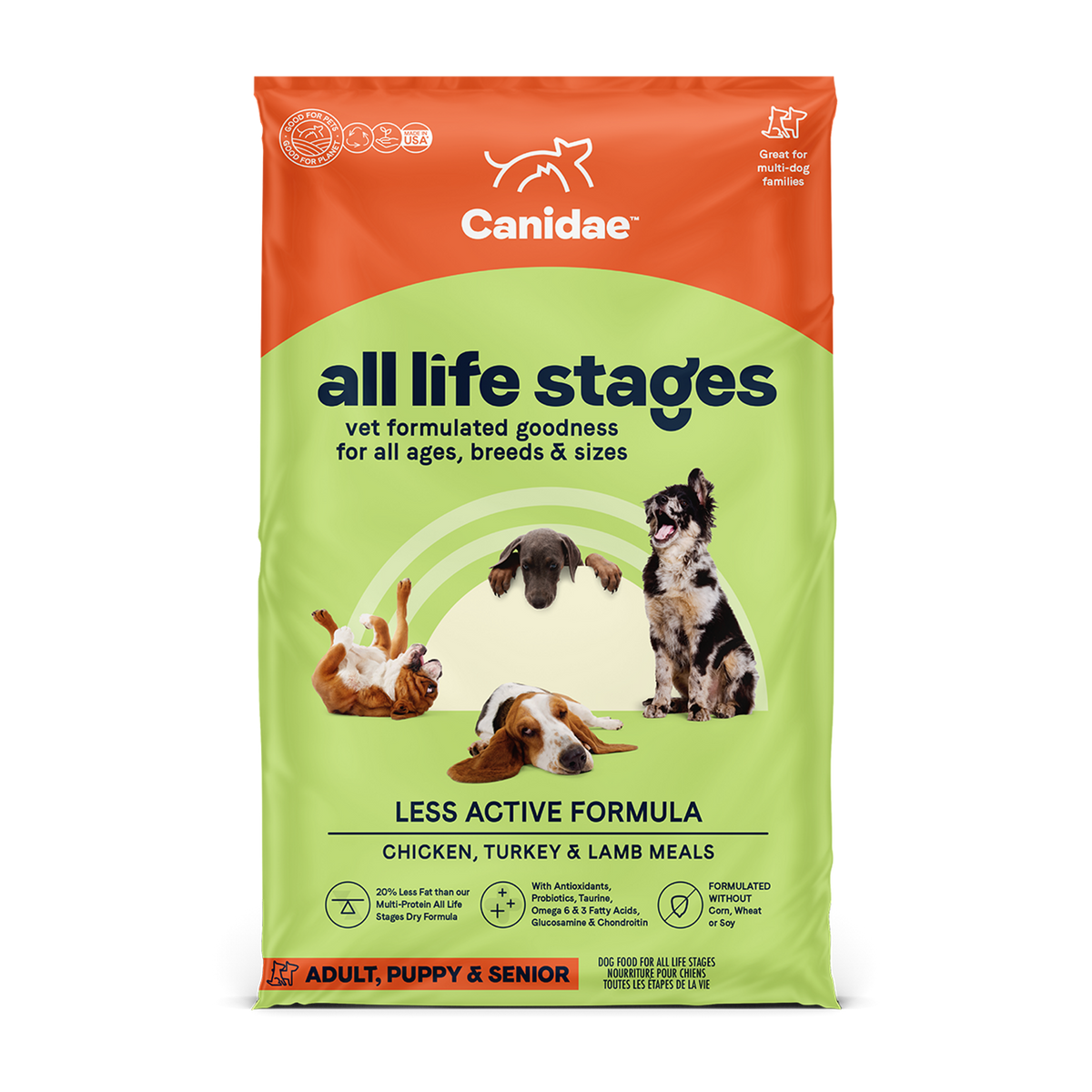 Canidae -  Less Active, Adult and Senior Dogs Multi-Protein Chicken, Turkey, Lamb, and Fish Meals Formula Dry Dog Food