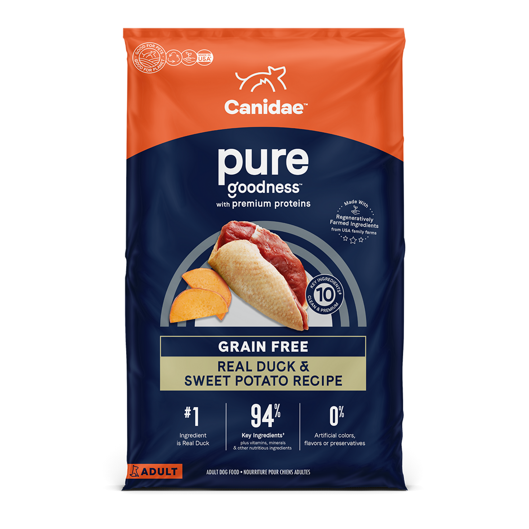 Canidae Grain Free PURE - All Breeds, Adult Dog Real Duck Limited Ingredient Recipe Dry Dog Food