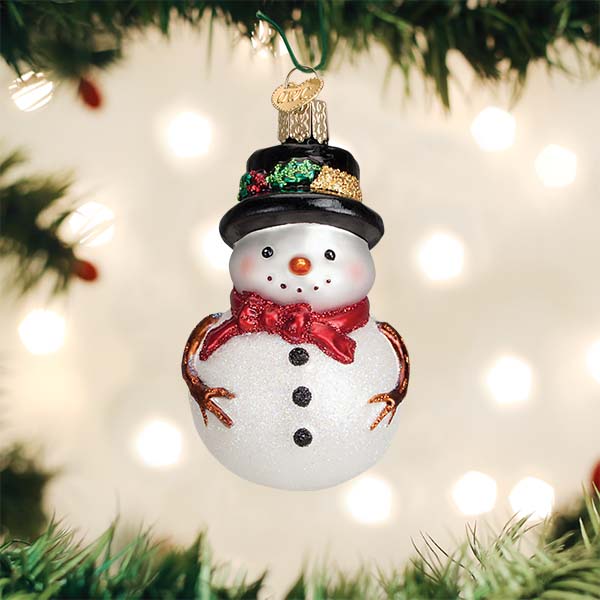 Old World Christmas - Red Bow Holly Hat Snowman Ornament