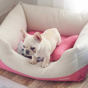 Pink & Beige | Linen Blend Dog Bed