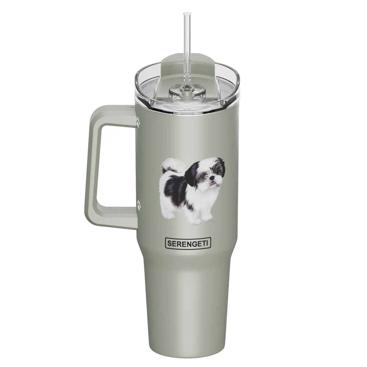 Tumbler with Handle & Straw Shih Tzu Black & White