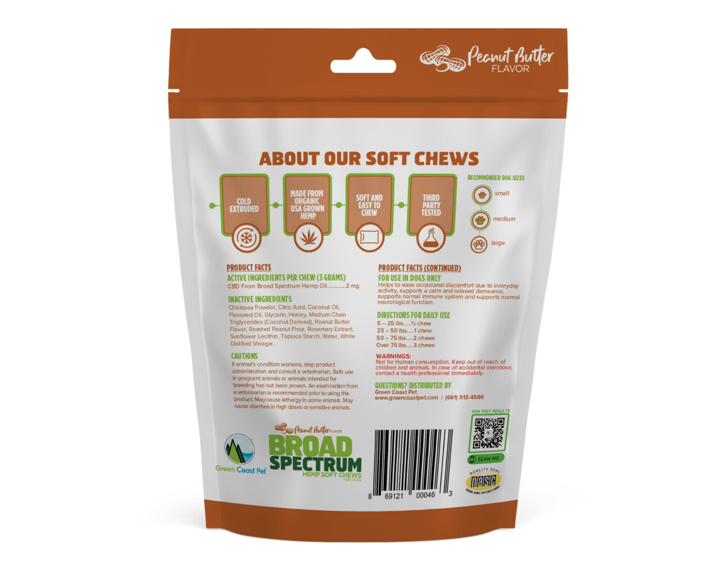 Green Coast Pet - Broad-Spectrum Hemp Soft Chews, Peanut Butter Flavor Dog Treat