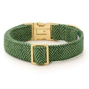 Dog Collar Green Herringbone Flannel