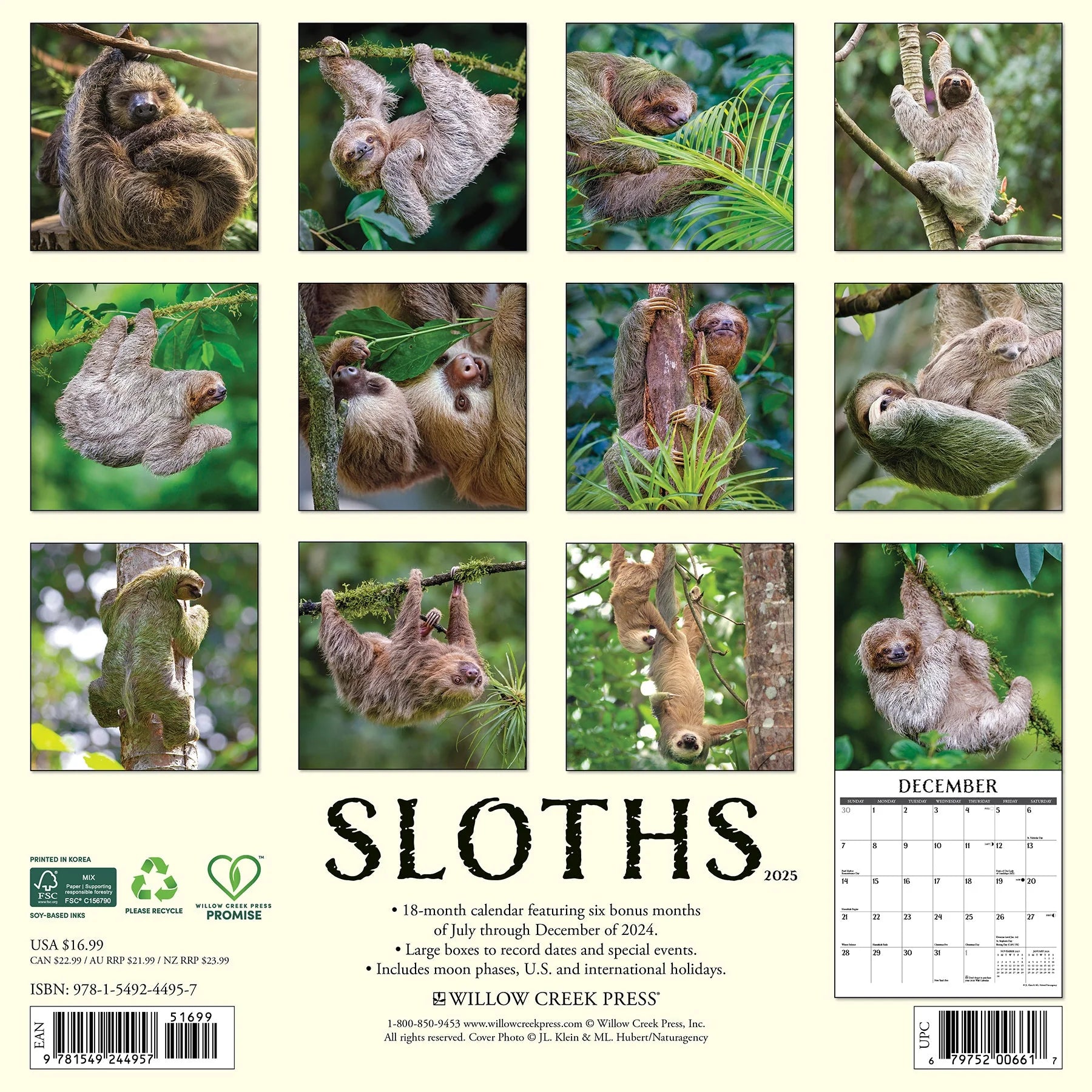 2025 Sloths Calendar