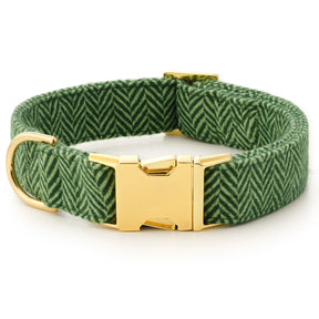 Dog Collar Green Herringbone Flannel