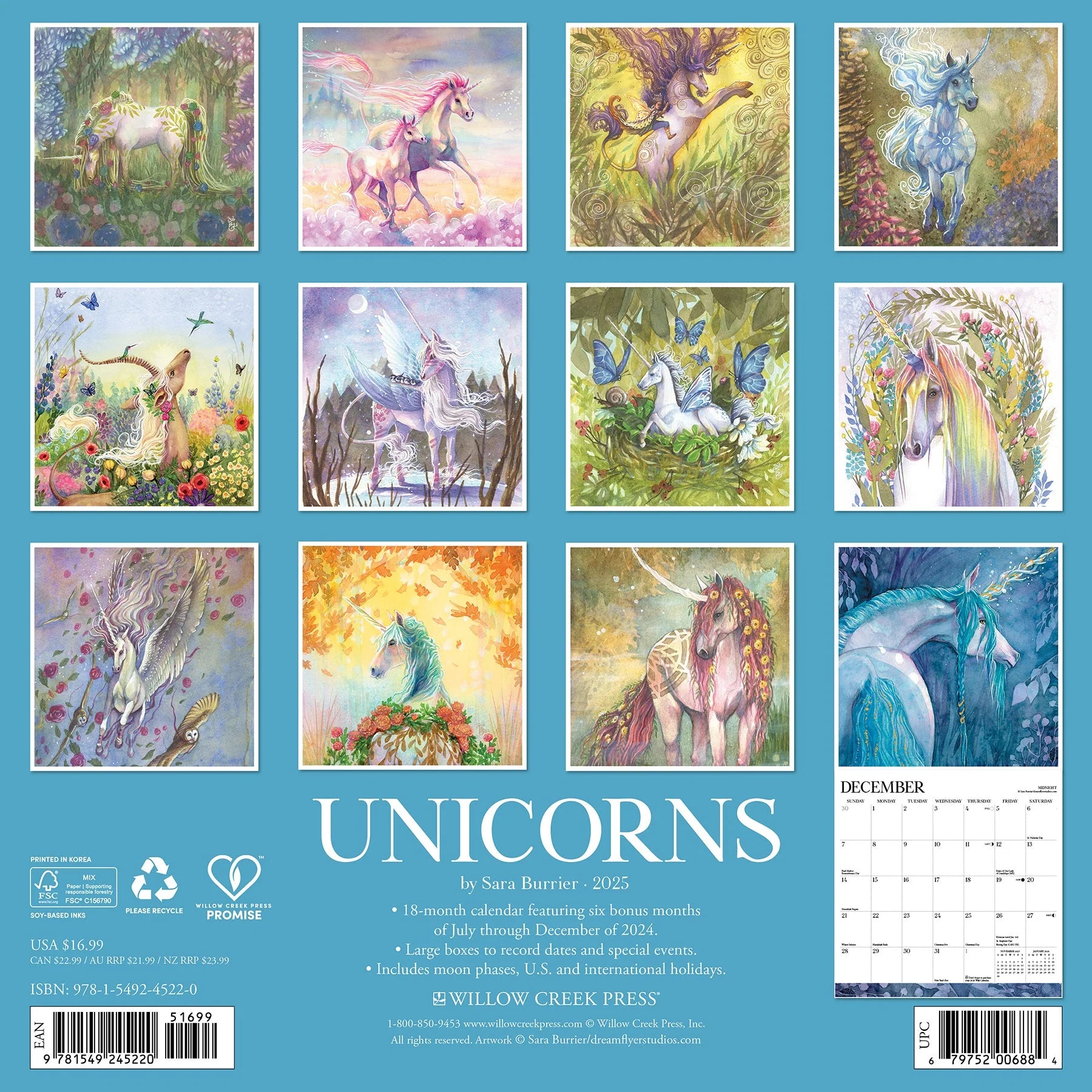 2025 Unicorns By Sara Burrier Calendar