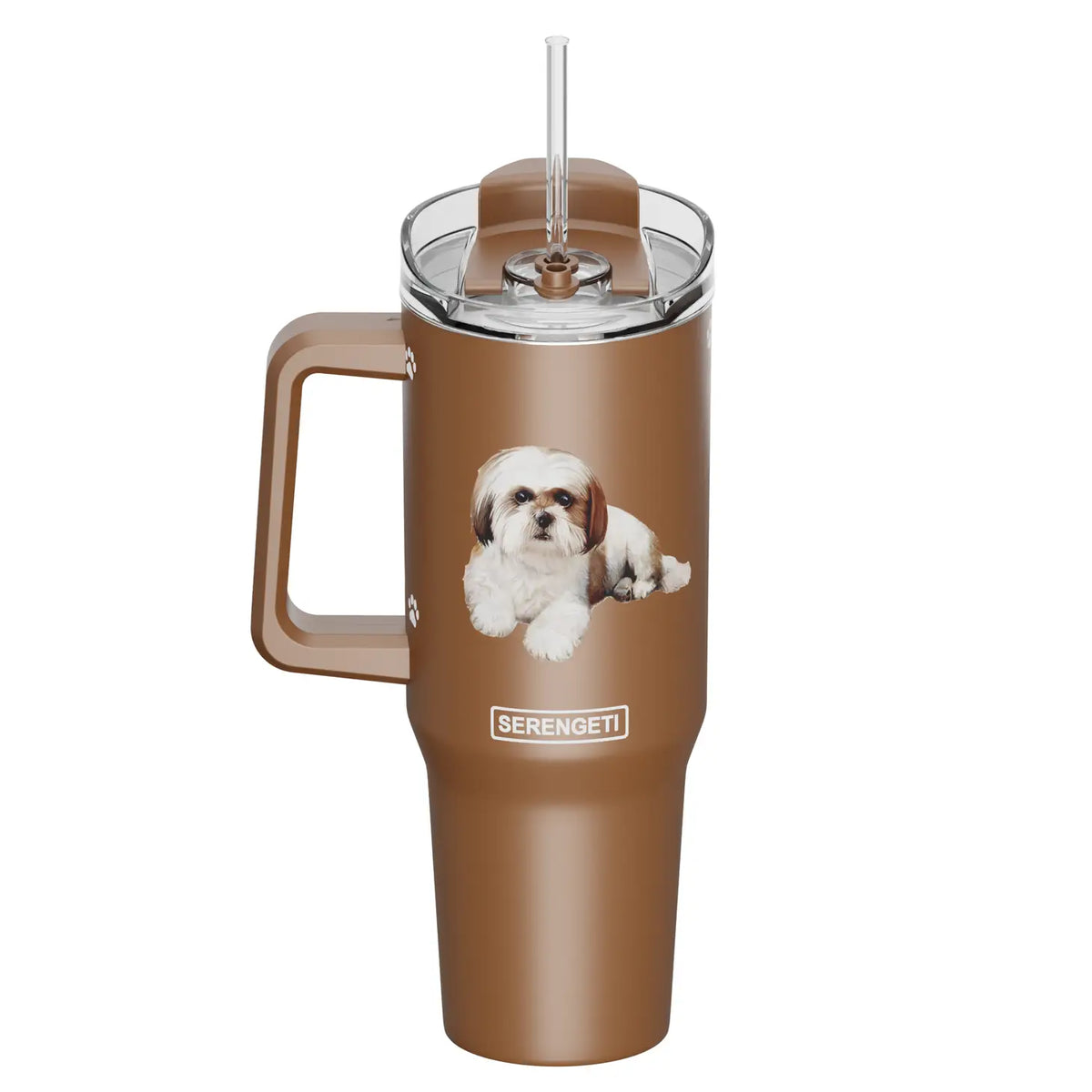 Tumbler with Handle & Straw Shih Tzu Brown & White