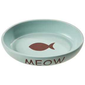 Portofino Cat Dish Oval Ceramic With Meow & Fish