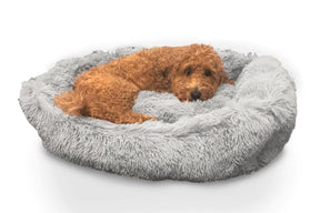 Precious Tails - Cuddler Round Luxe Faux Fur Pet Bed, Ice Gray