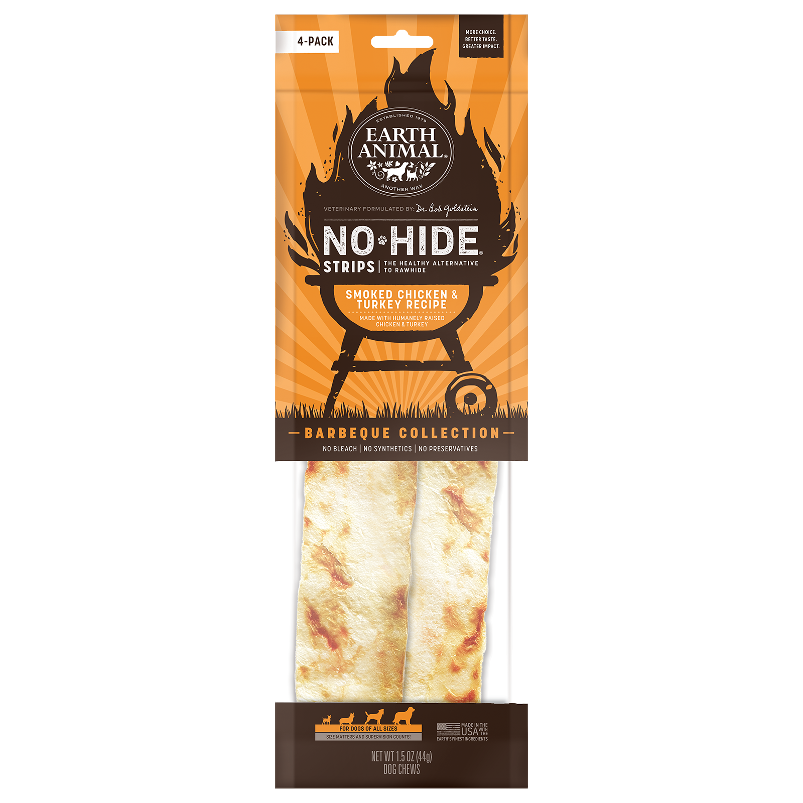 Earth Animal - Smoked Chicken & Turkey No-Hide Strips. Dog Treats.