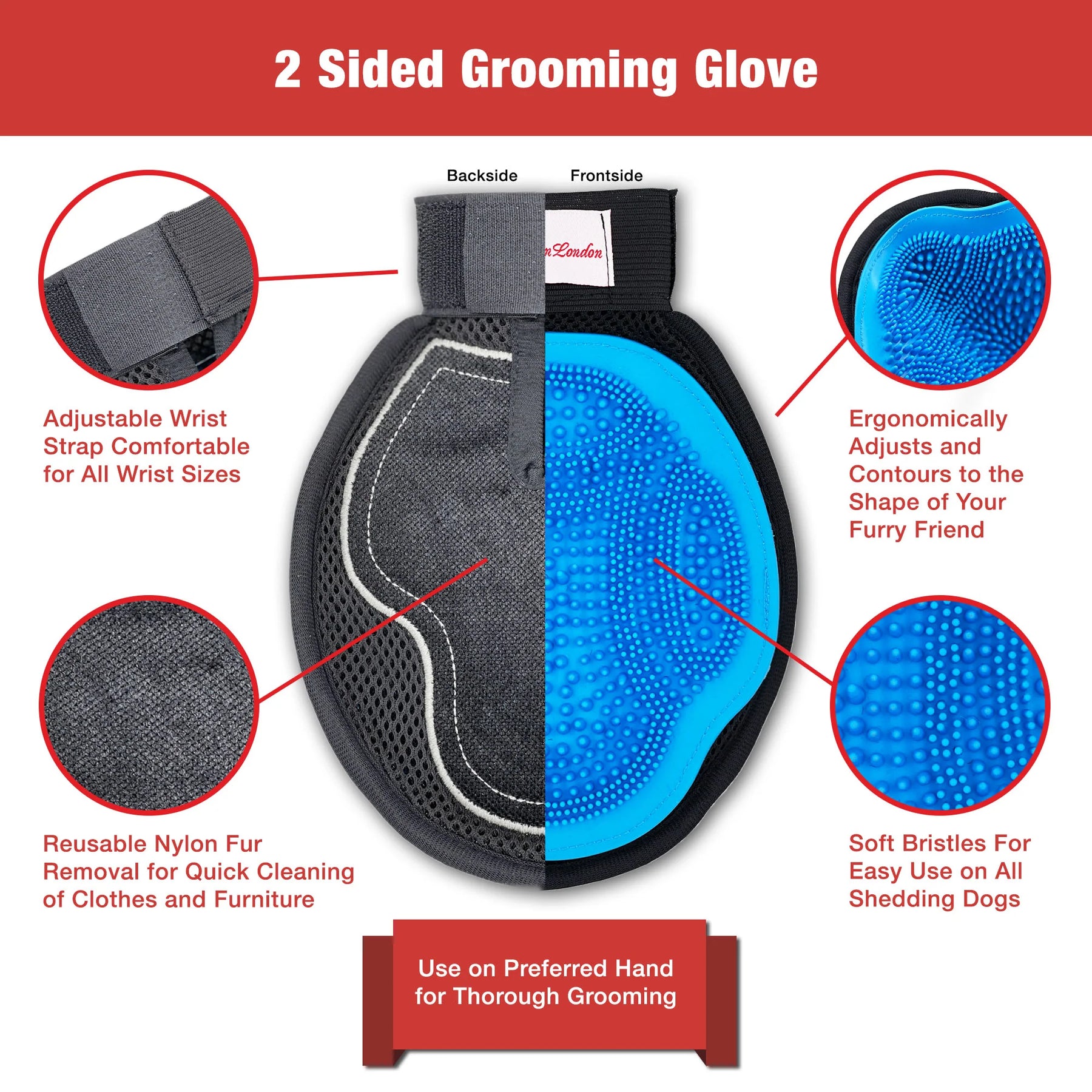 Warren London - 2 in 1 Pet Grooming Glove for Cats & Dogs