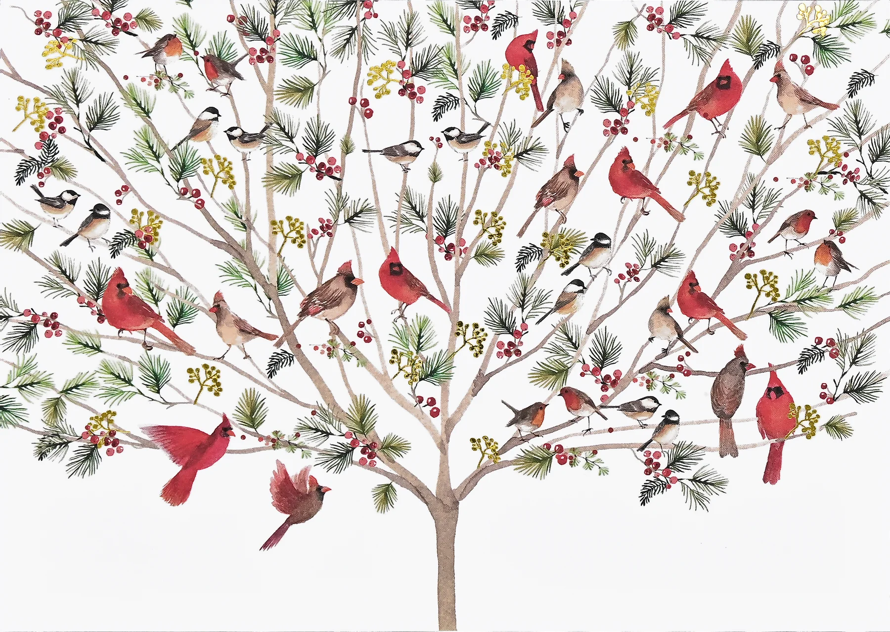 Holiday Cards Set A Merry Perch Cardinals in Tree