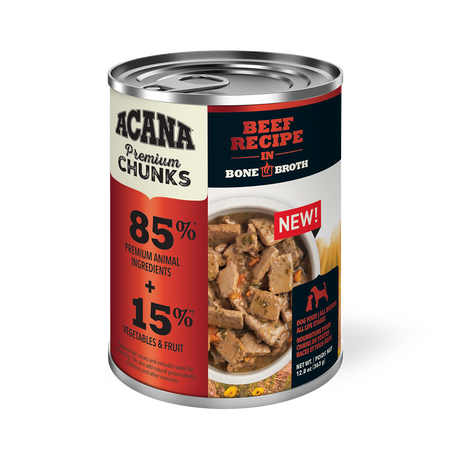 Champion Petfoods, Acana - All Dog Breeds, All Life Stages Premium Chunks, Beef Recipe in Bone Broth