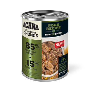 Champion Petfoods, Acana - All Dog Breeds, All Life Stages   Premium Chunks, Pork Recipe in Bone Broth