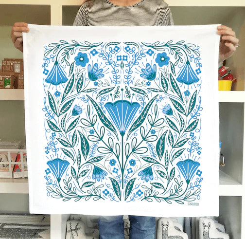 Gingiber Tea Towel Blue Blossoms