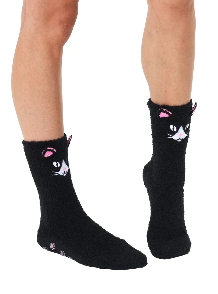 Living Royal - Socks Fuzzy Black Cat Crew