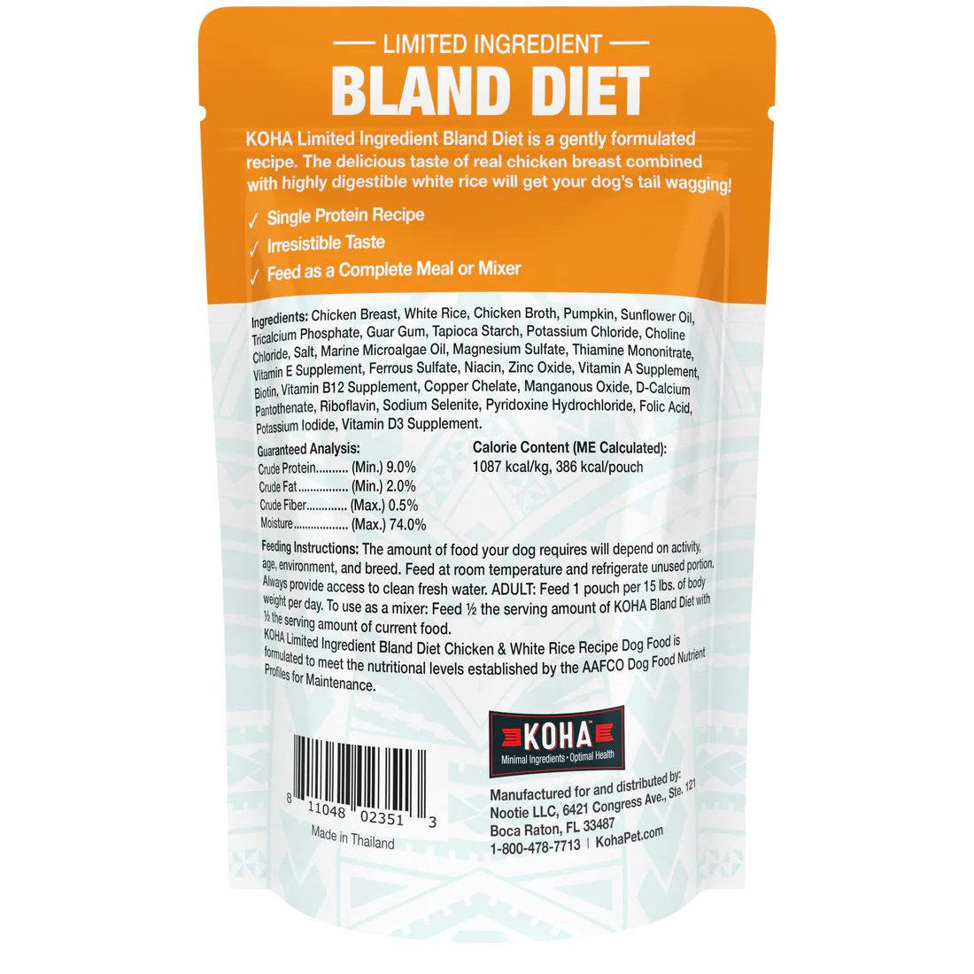 KOHA Bland Diet Chicken & Rice Pouches Wet Dog Food