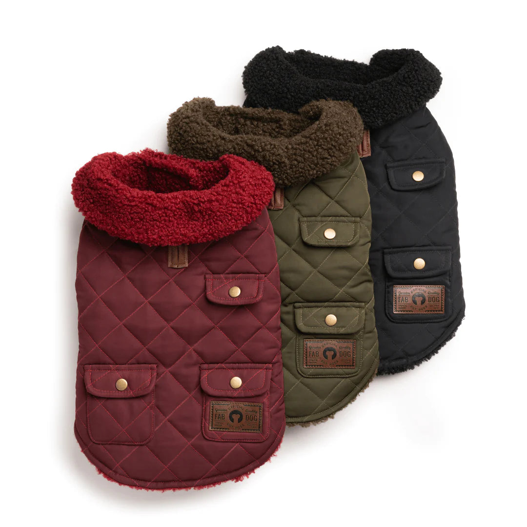 Fab Dog - Olive Quilted Shearling Dog Coat