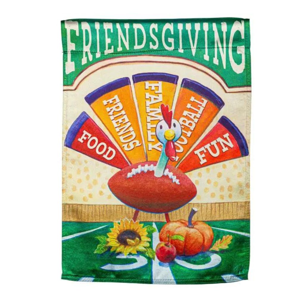 Evergreen Friendsgiving Turkey Garden Flag