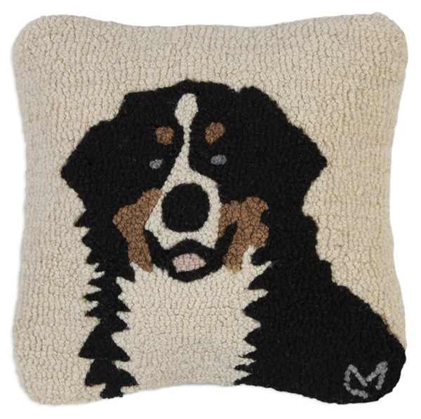 Pillow Hooked Wool Bernese Mountain Dog