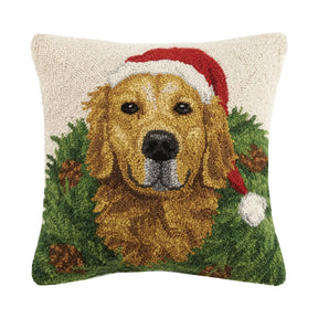 Peking Handicraft Pillow Santa Golden Retriever