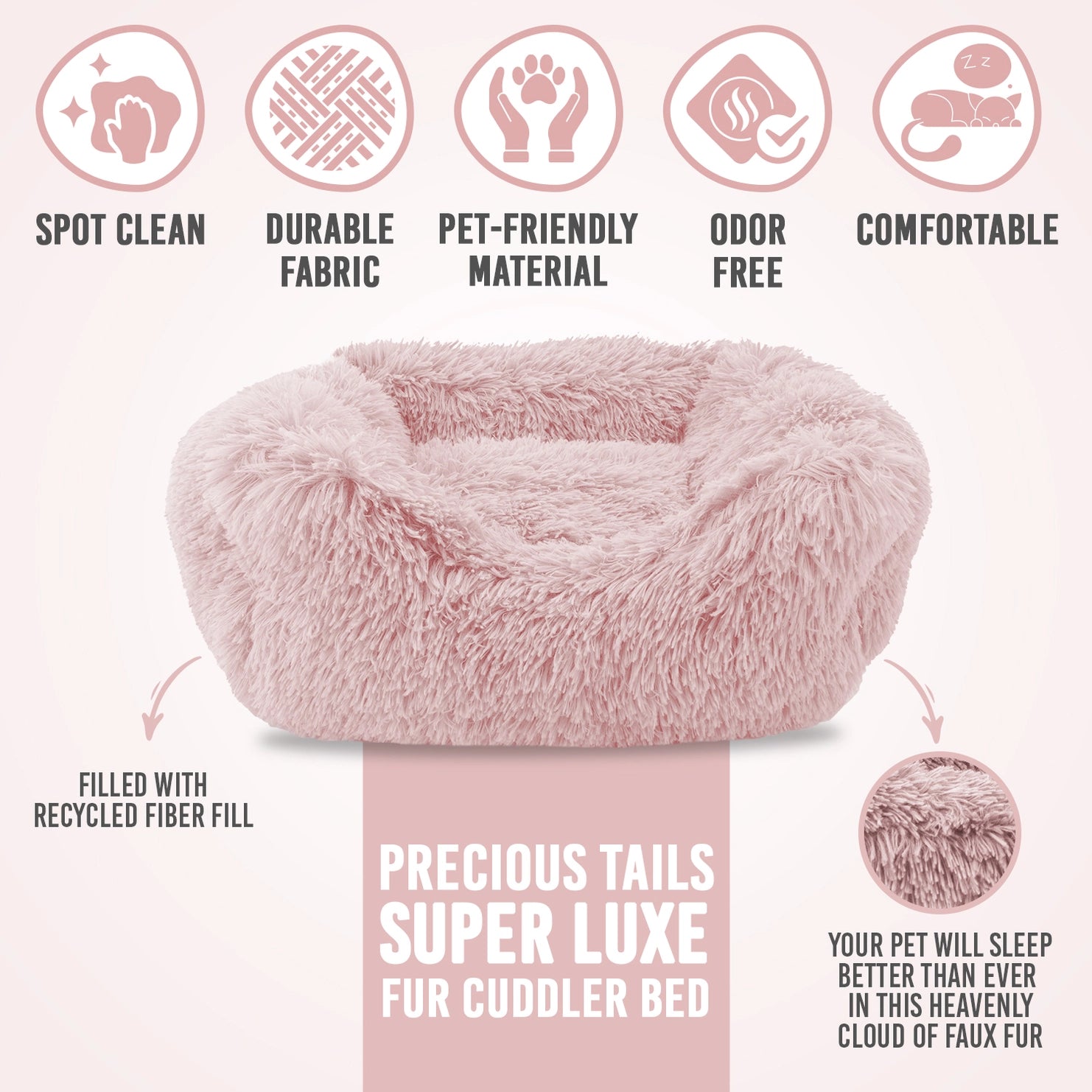 Precious Tails - Cuddler Round Luxe Faux Fur Pet Bed, Ice Gray