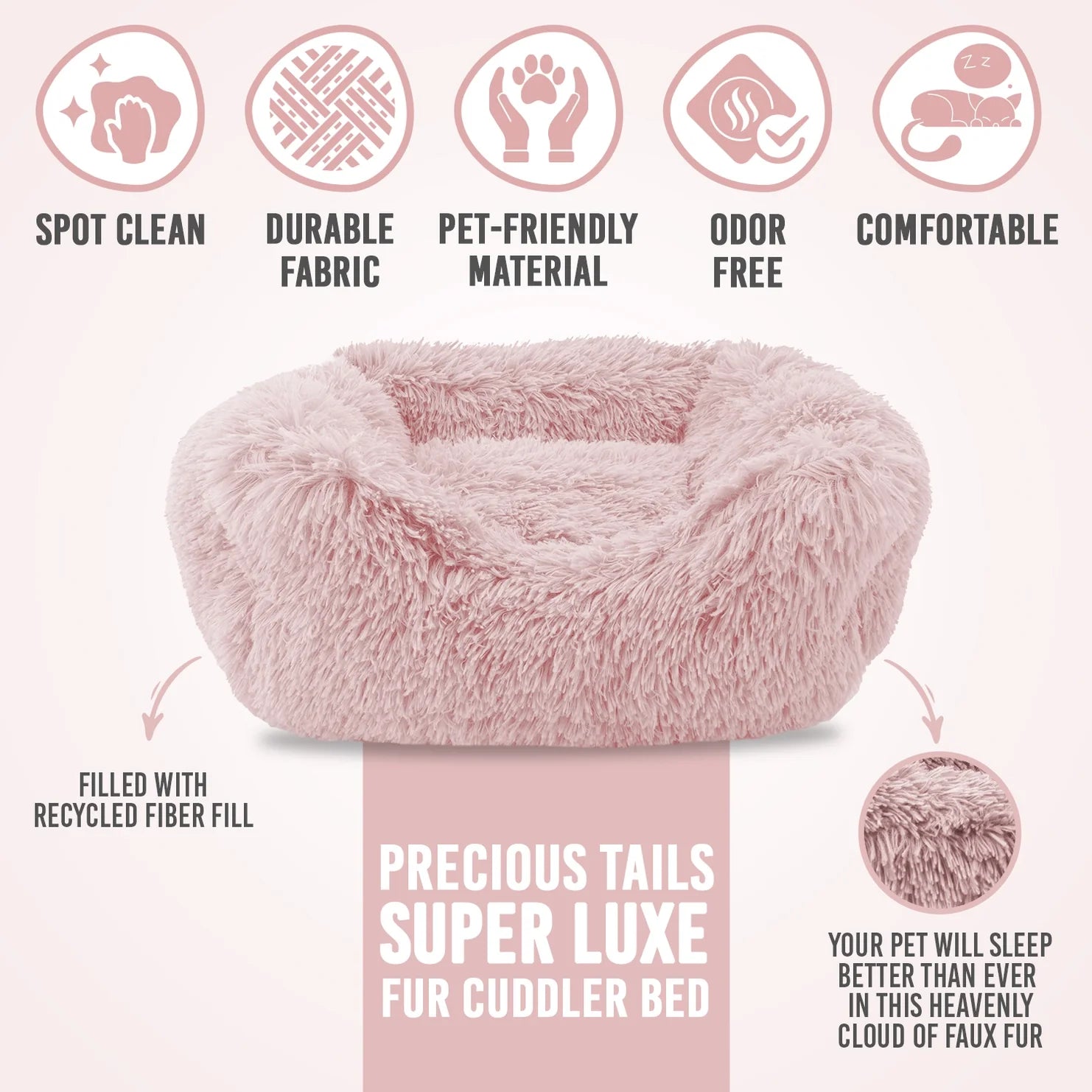 Precious Tails - Cuddler Round Luxe Faux Fur Pet Bed, Taupe