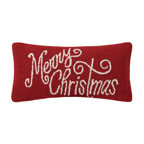 Pillow Merry Christmas Hook Red with White Cursive