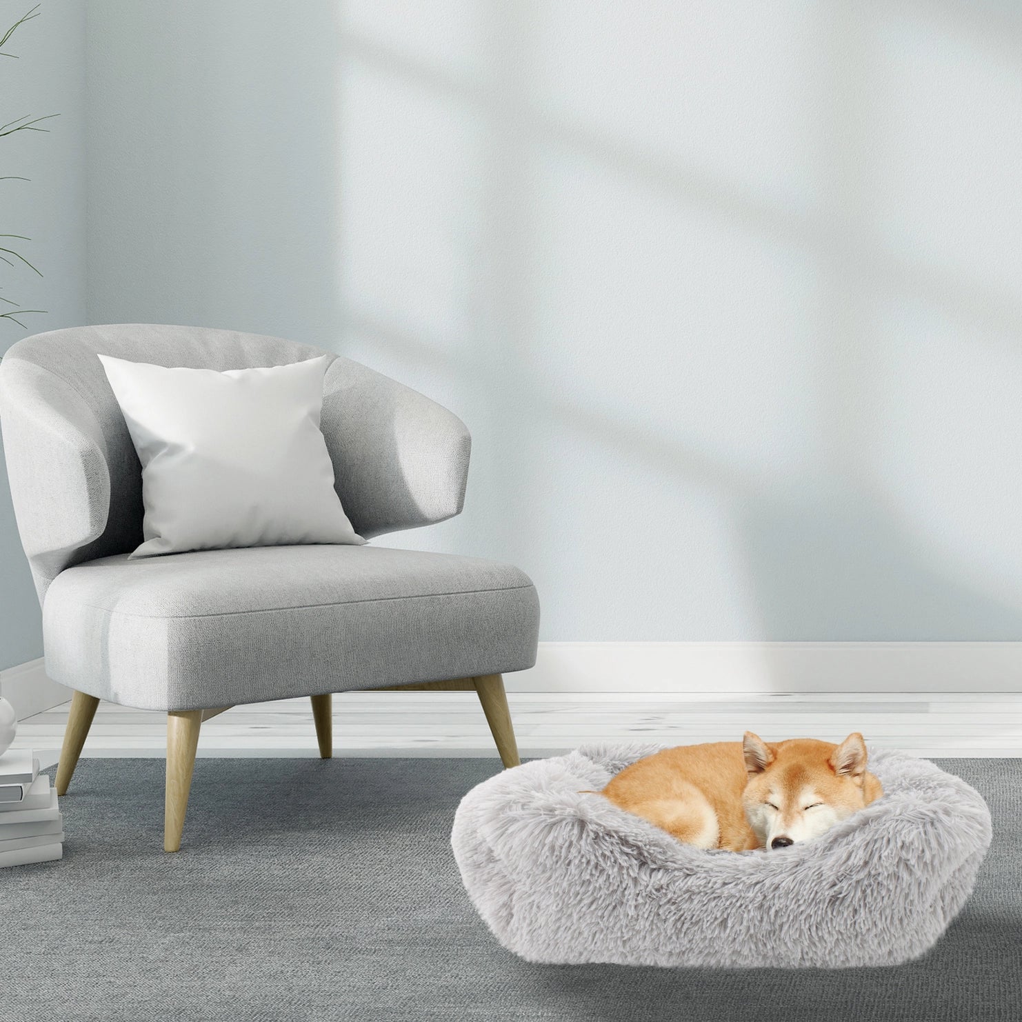 Precious Tails - Cuddler Round Luxe Faux Fur Pet Bed, Ice Gray