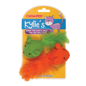 Kylie's Knit Mouse with Feather 2Pk