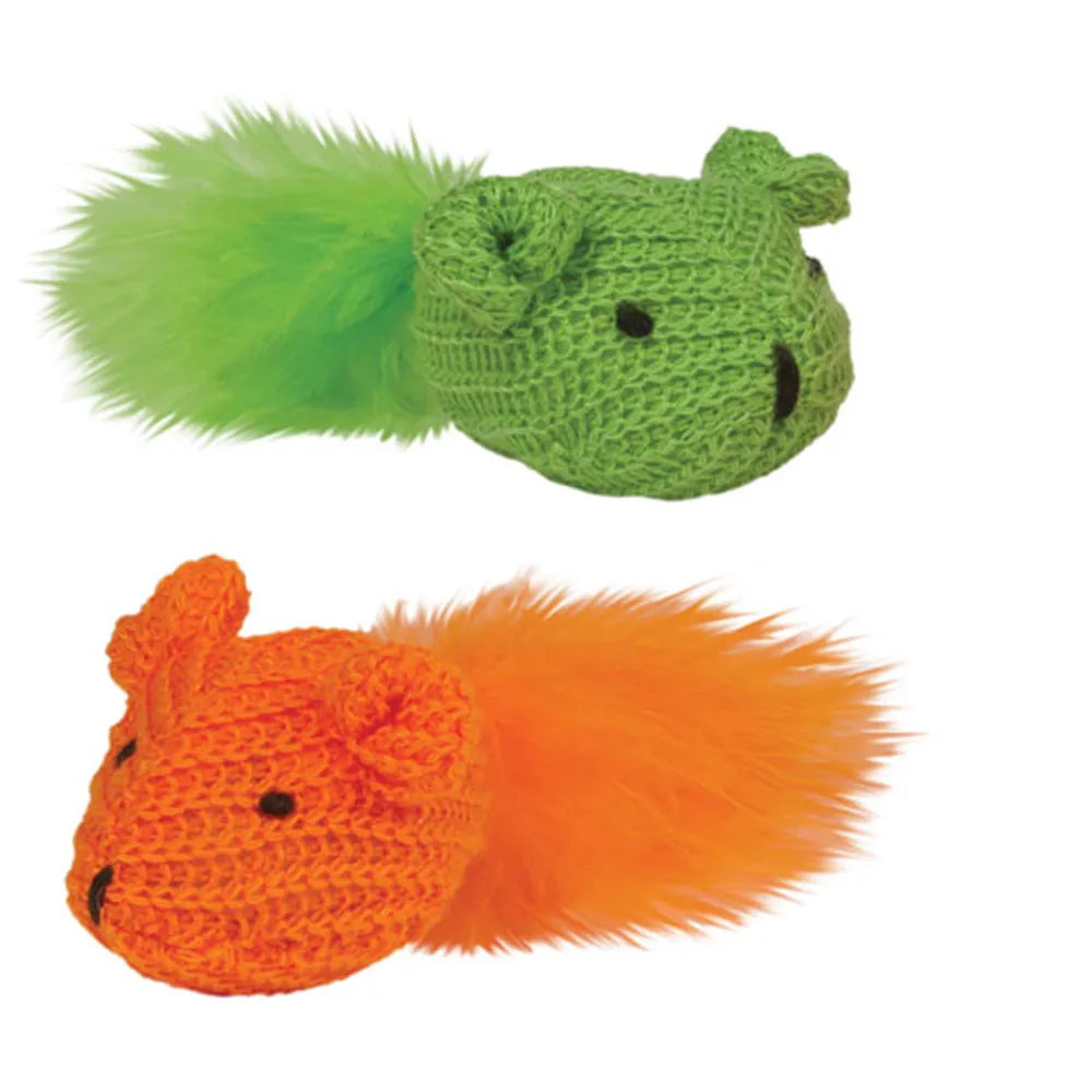 Kylie's Knit Mouse with Feather 2Pk