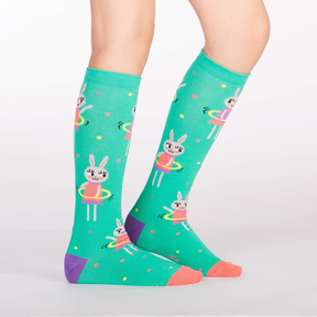 Sock It To Me -  Knee High Youth Socks Hoola Hoopin' Bunnies