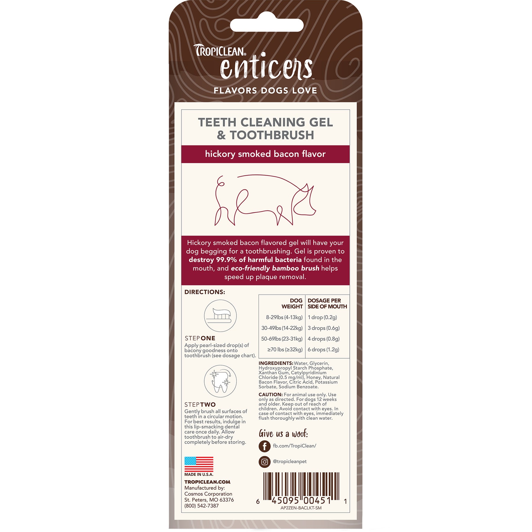 Tropiclean - Enticers Teeth Cleaning Gel & Toothbrush For Dogs (Hickory Smoked Bacon)