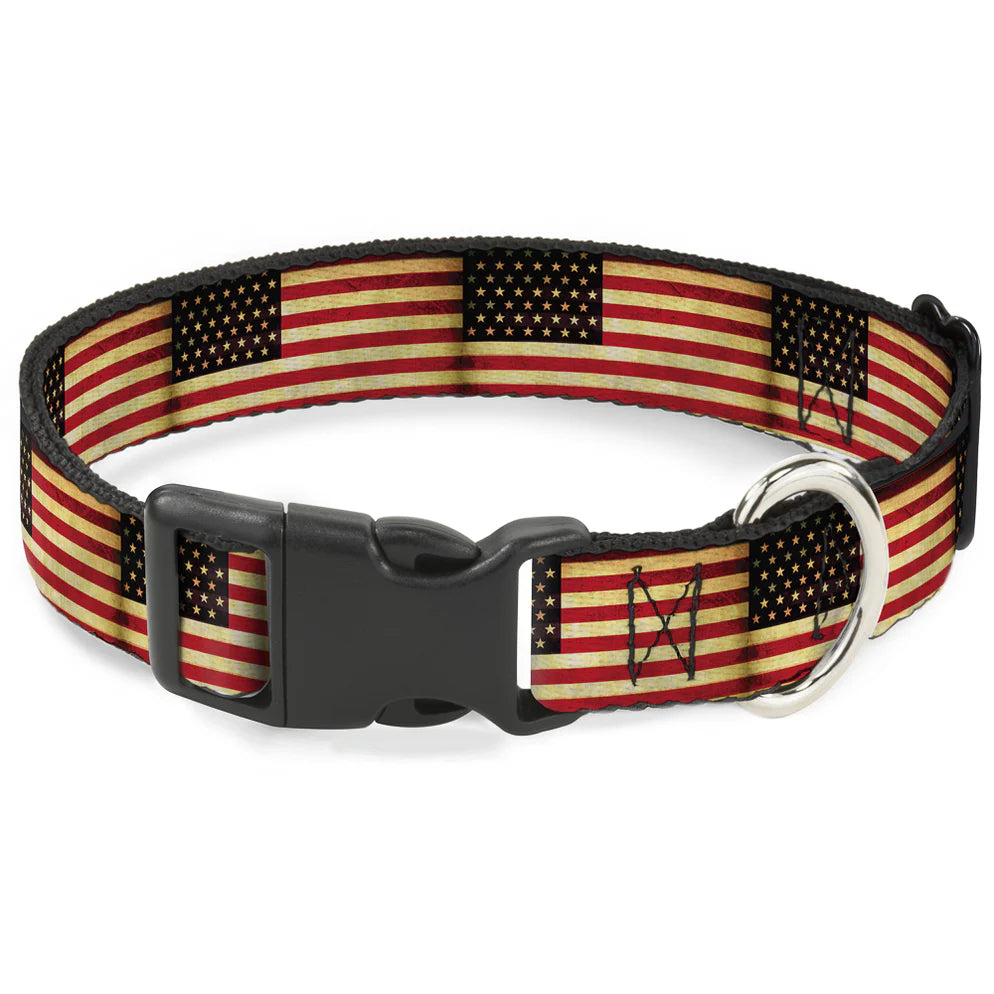 Buckle Down - Plastic Clip Dog Collar, Vintage US Flag Repeat