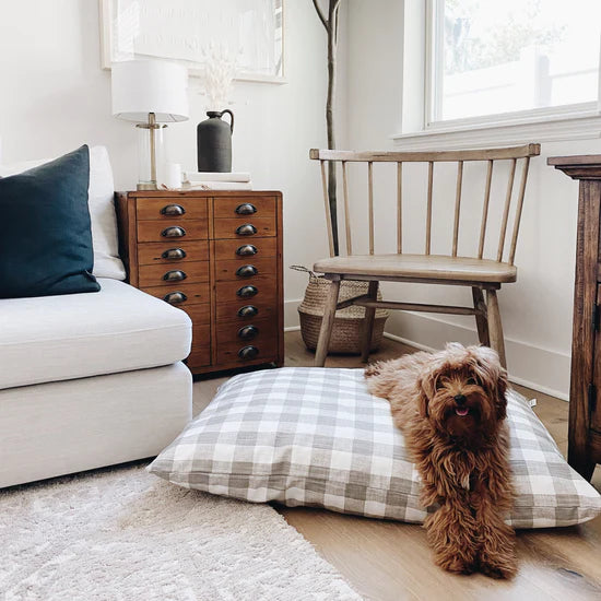 Dog Bed Warm Stone Gingham