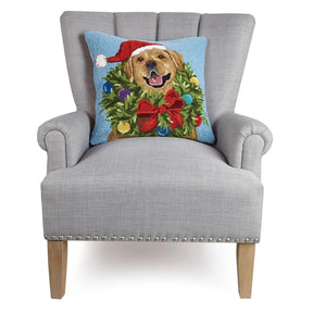 Pillow Santa Golden Wreath on Blue