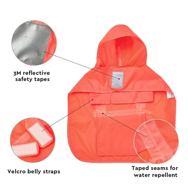 Bright Orange | 3M Reflective Dog Raincoat Hooded