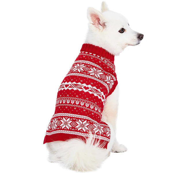 Festival Red | Fair Isle Mockneck Dog Sweater