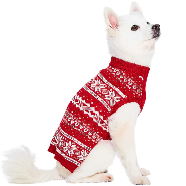 Festival Red | Fair Isle Mockneck Dog Sweater